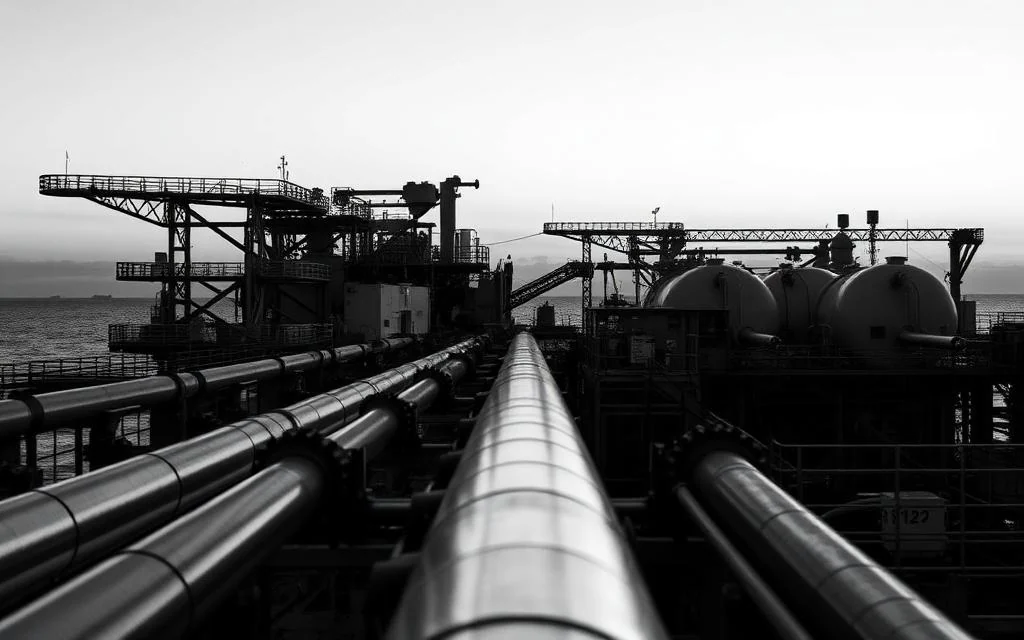 LNG energy processing facility pipework